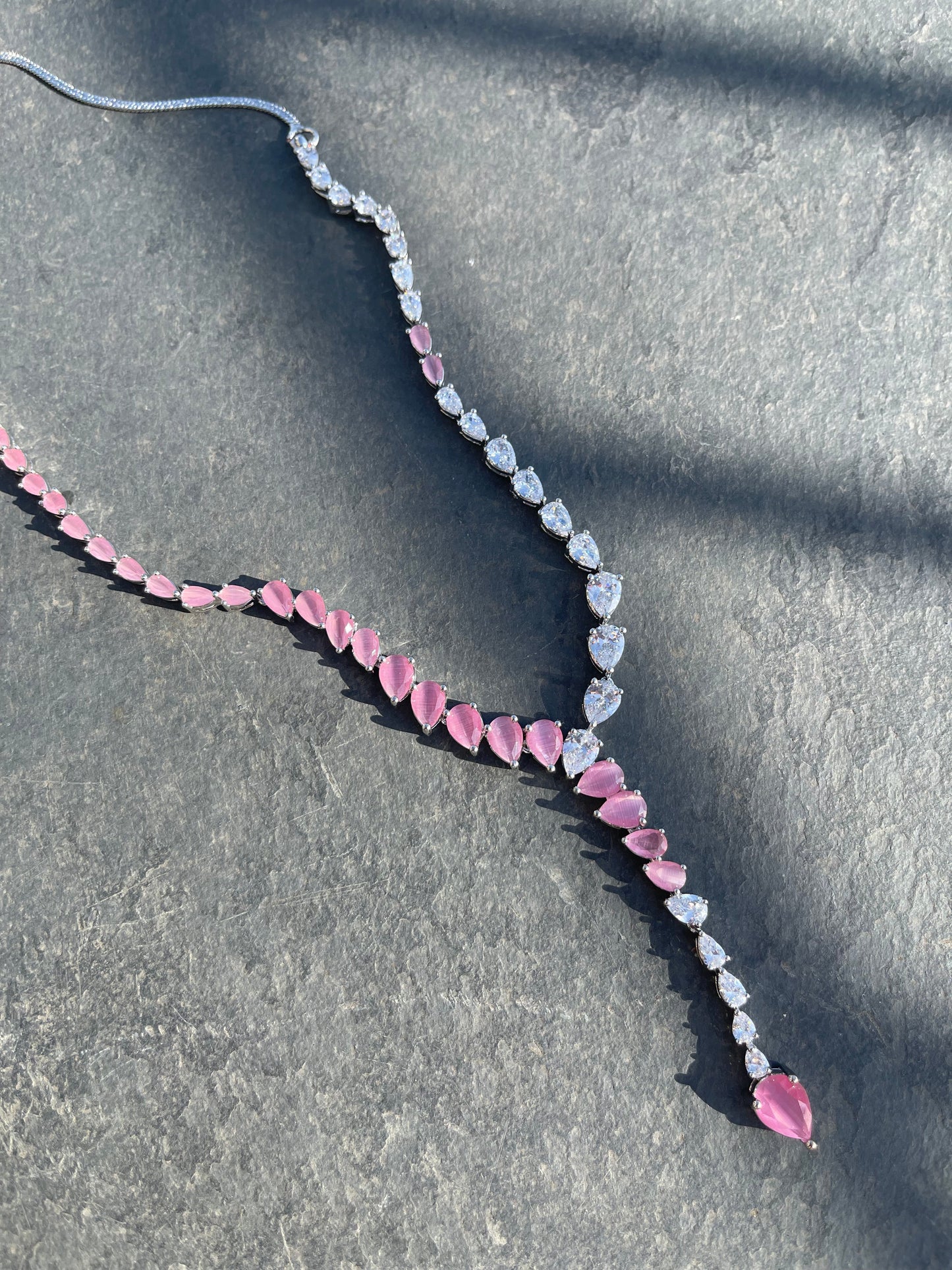 Asymmetric V Pink Necklace - Fergadot London