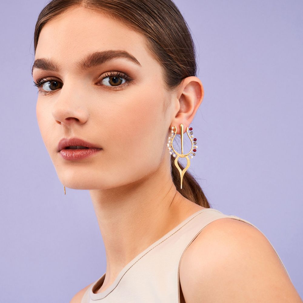 Pearls and Agate Statement Earrings - Fergadot